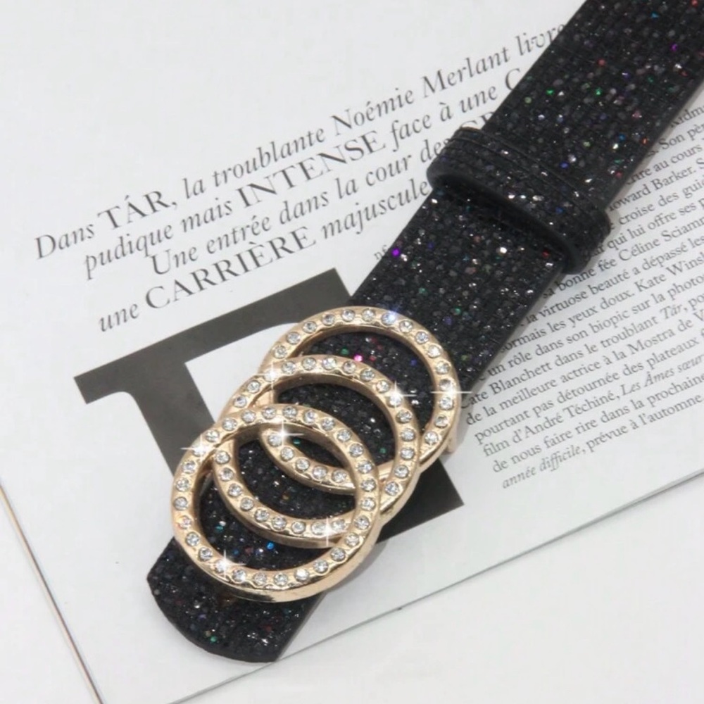 Women Rhinestone Buckle Metallic belt - Picture 8 of 9